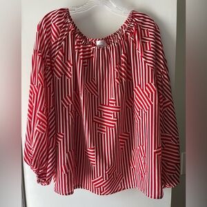 Red and White Striped Off-Shoulder Top